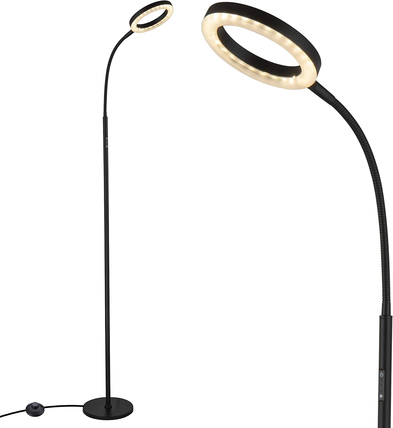 LED Floor Lamp Natural Daylight Reading Light- Bright Integrated LED Standing Lamp with a Cool Light Color Temperature of 4000K and 500 Lumens of Brightness and Two Level Foot Switch (Black)