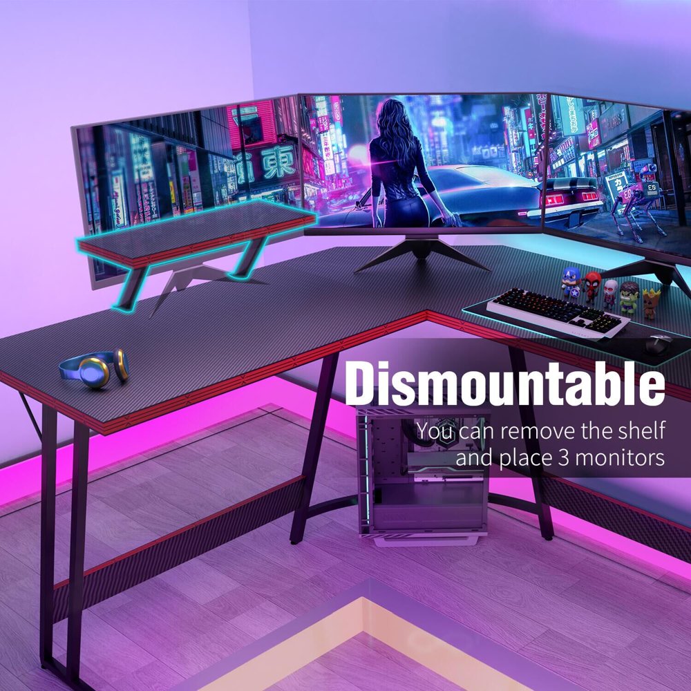  51 Inch L-Shaped Gaming Desk with Large Monitor Riser Stand