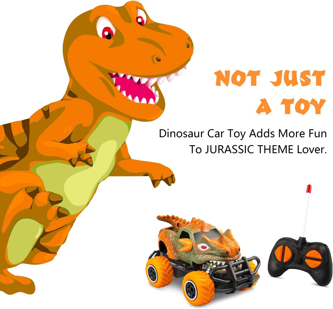 RC Toys for 4-5 Year Old Boys Dinosaur Remote Control Cars, Mini Dino Cars for Kids Toys Age 3-6 RC Race Trucks, 2021 Monster Truck for Toddlers Birthday Gifts (Orange)