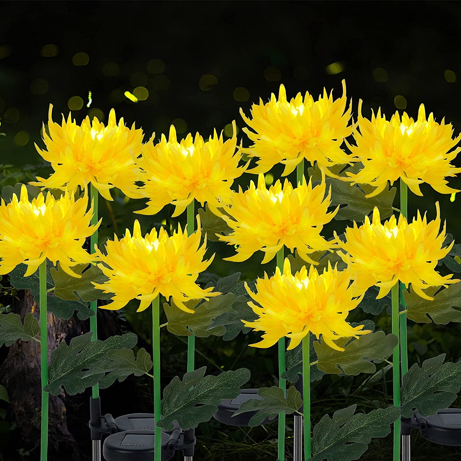  2 Pack Solar Garden Stake Lights, Outdoor Chrysanthemum Lights, LED Solar Powered Lights for Patio Lawn Garden Yard Pathway Decoration, Yellow