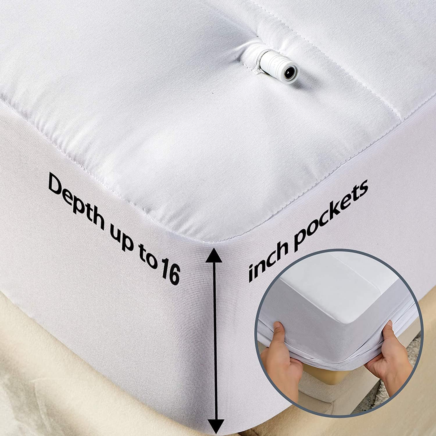 STONECREST Low Voltage Heated Mattress Pad Waterproof, Warm Electric Mattress Topper with Max 8 Hour Auto Shut-Off, Fast Heating, Cord Touchless(16” Deep Pocket, Full Size Foot Area Heated Only)