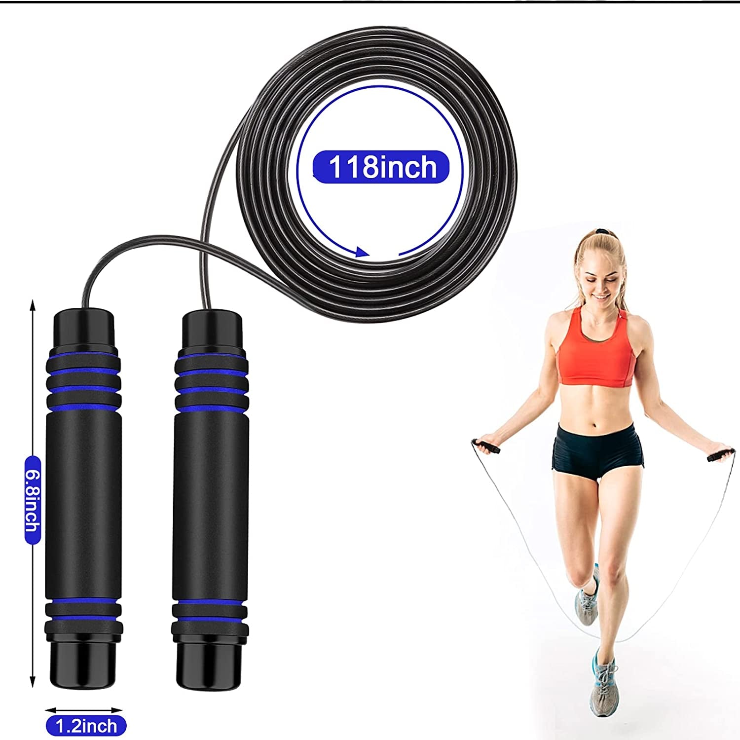 Jump Rope for Fitness, Fast Spin Tangle-Free with Ball Bearing  for Aerobic Exercise