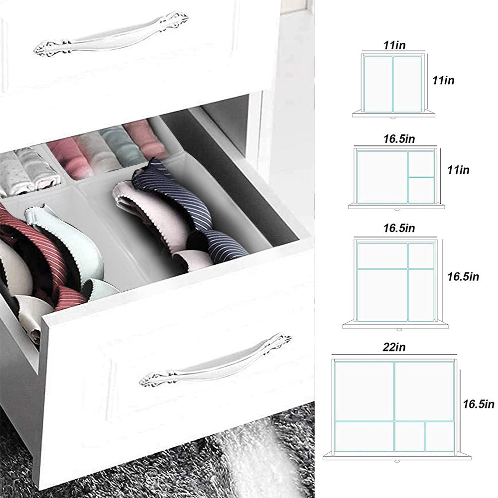 6-Piece Foldable Fabric Storage Box, Foldable Closet Organizer, Fabric Storage Cube, Dresser Drawer Organizer, Container with Drawer Divider, Clothes,Socks, Underwear Storage Box, White