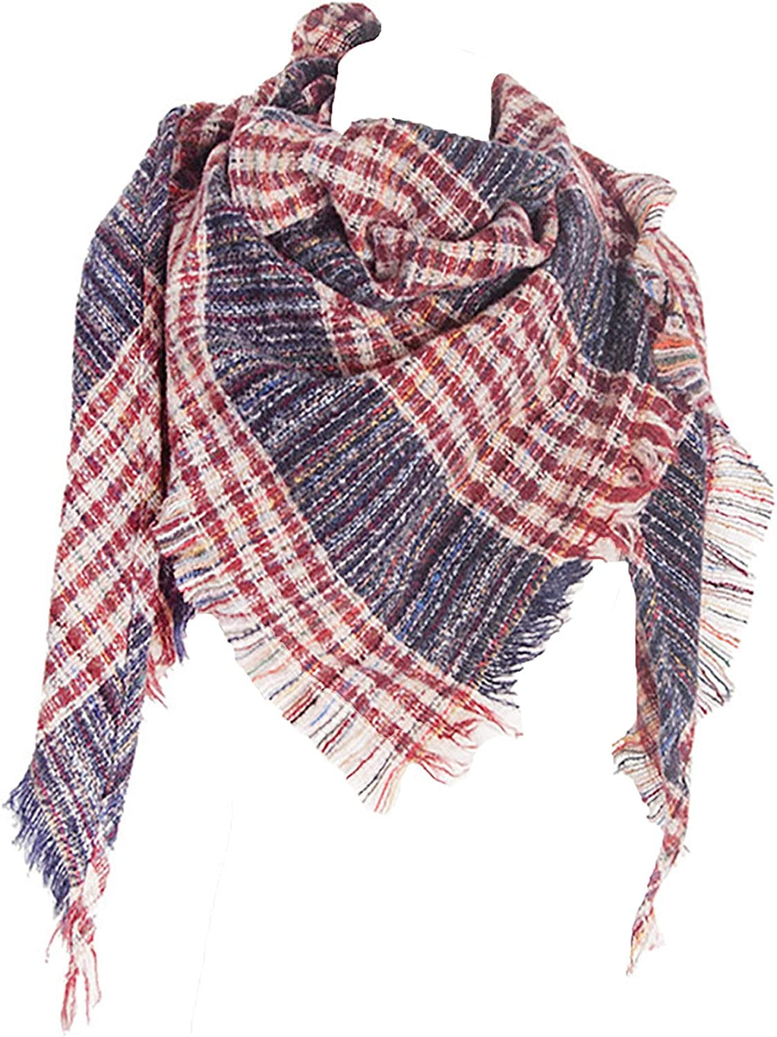 Womens Warm Scarf Triangle Shawls Winter Scarves Stripe Plaid Fichu Rough Surface