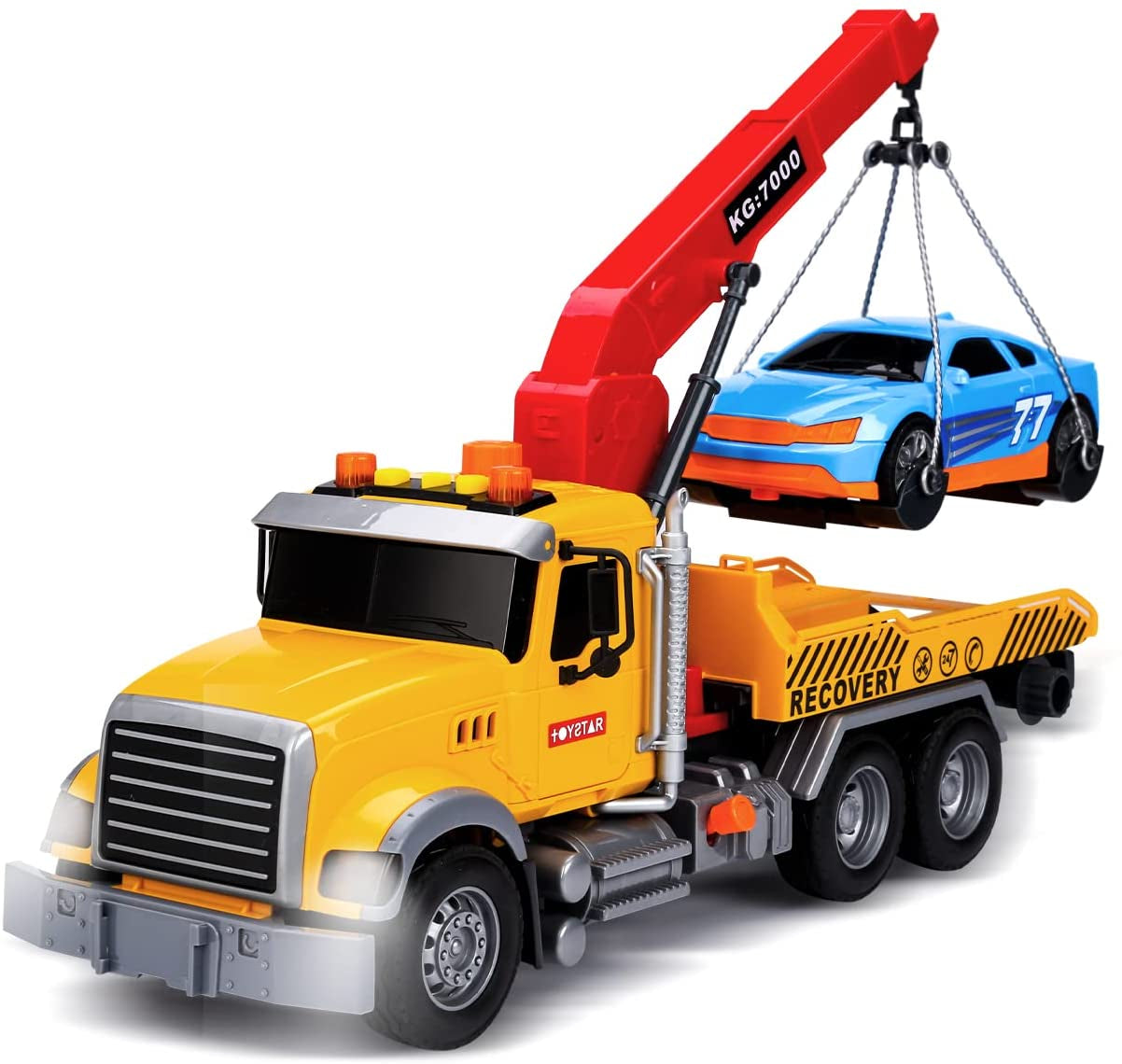 Metal Tow Trcuks Toy Trucks with Hook and Car for Boys Pull Back Trcuk Toys Wiht Light and Sound for Kids (1:32 Metal Tow Truck)