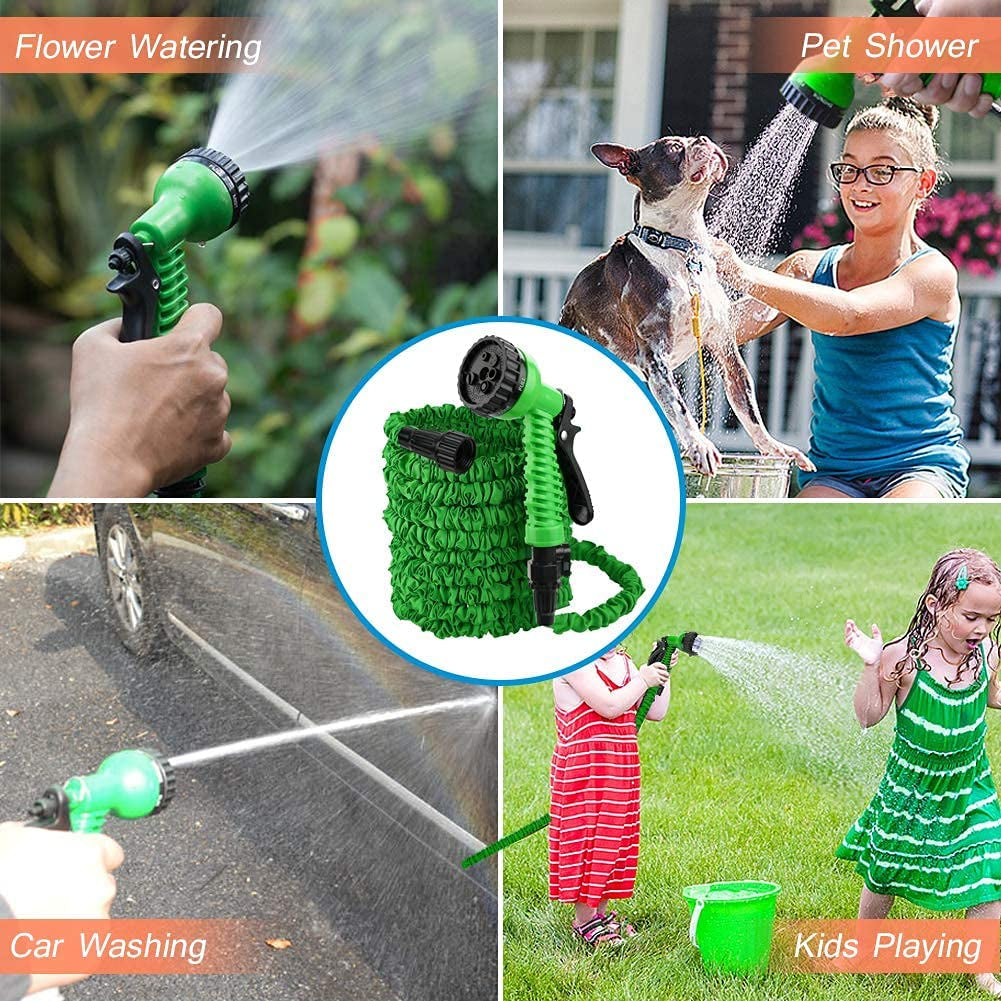 Expandable Garden Hose Lightweight Water Hose with 7 Functions Spray Nozzle,Flexible Gardening Hose Leakproof Double Latex Core Collapsible Hose for Gardening Lawn Washing