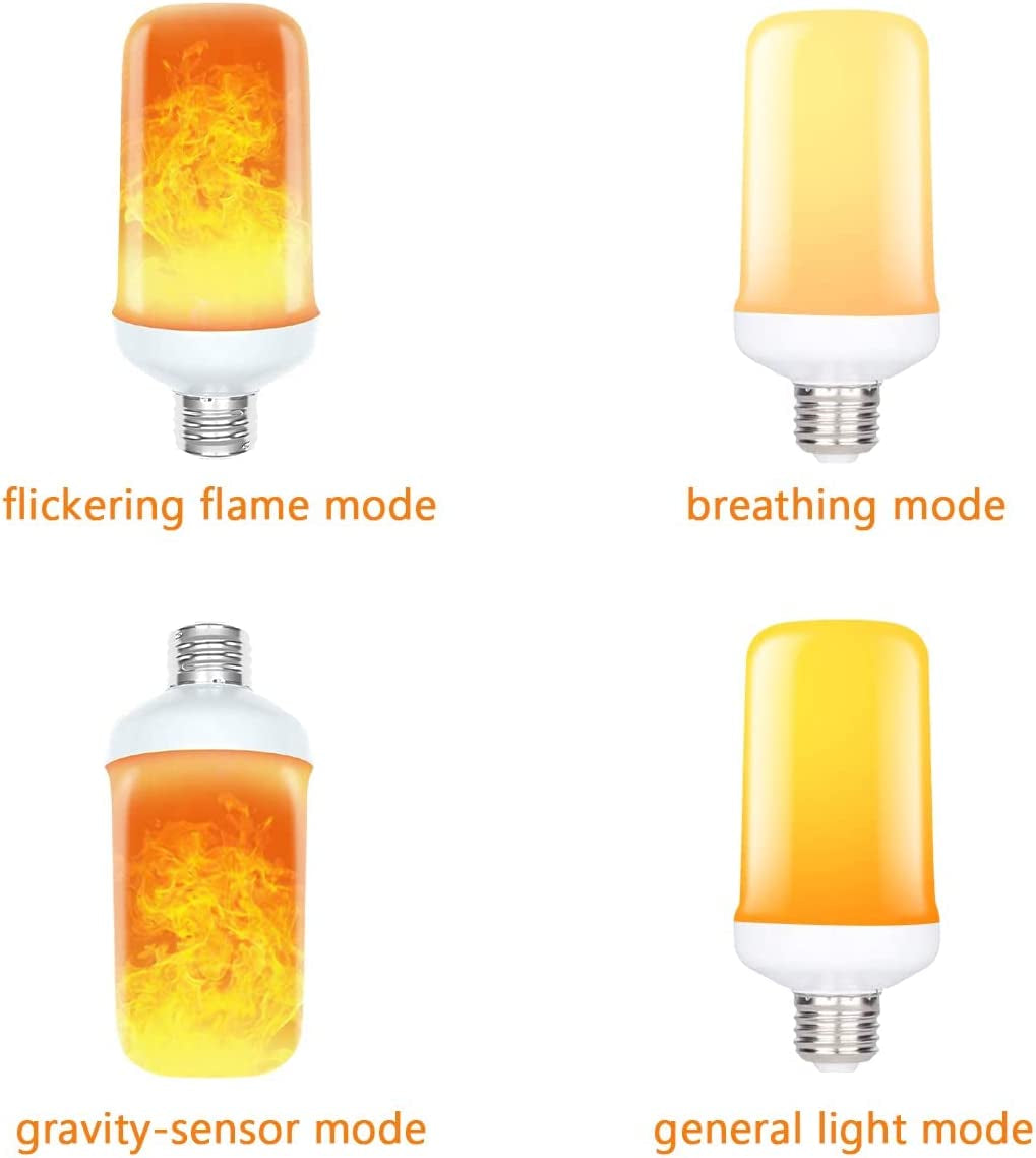 2-Pack LED Flame Light Bulbs, 4 Modes LED Flame Bulb Fire Light Bulb Realistic Flickering Flame with Upside down Effect, E26 Medium Base