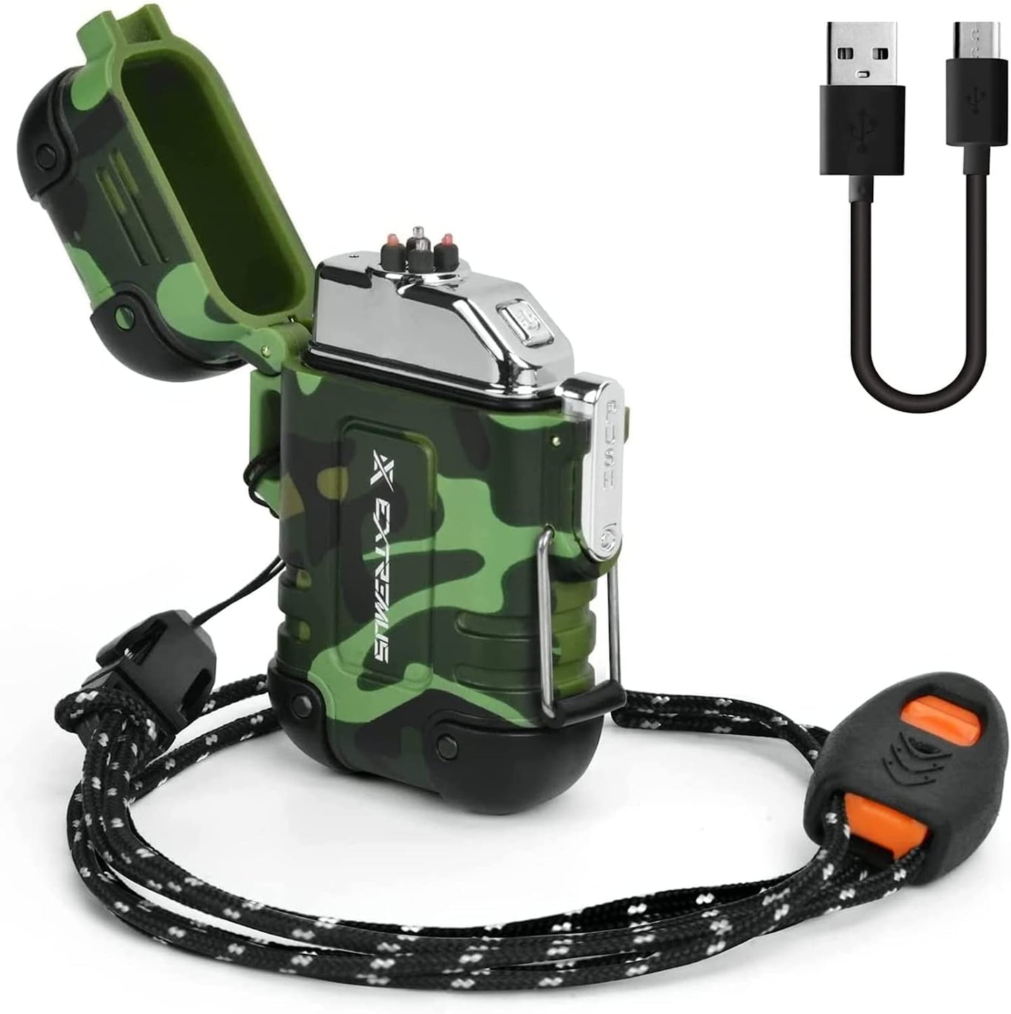 360 Waterproof Lighter,Outdoor Windproof Lighter Dual Arc Lighter USB Rechargeable Flameless Lighter,Plasma Lighters for Camping,Hiking,And Outdoor Adventures, Green Camo
