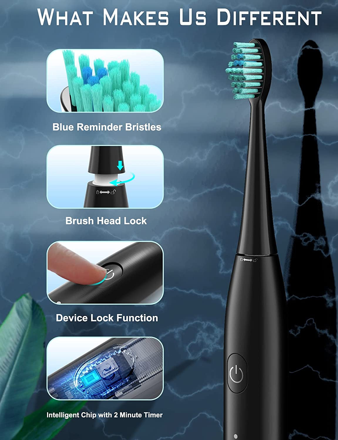 Sonic Electric Toothbrush with 8 Dupont Brush Heads, Rechargeable Sonic Electric Toothbrush for Adults and Kids with V-Sonic Technology, 5 Modes & Smart Timer