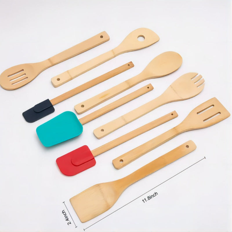 9 Pieces100% Natural Bamboo Tool and Gadgets  Utensil Set for Cooking
