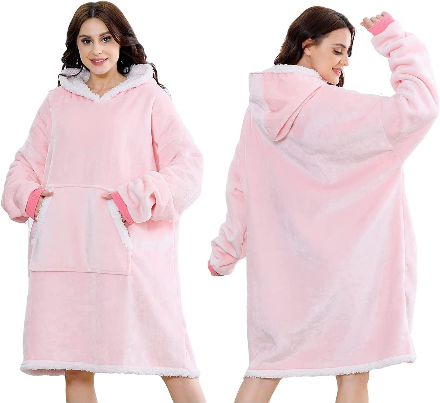Wearable Blanket Oversized Sweatshirt for Women and Men, Super Soft Warm and Sweatshirt with Hood Pocket and Sleeves Plush Hoodie Blanket, One Size Fits All