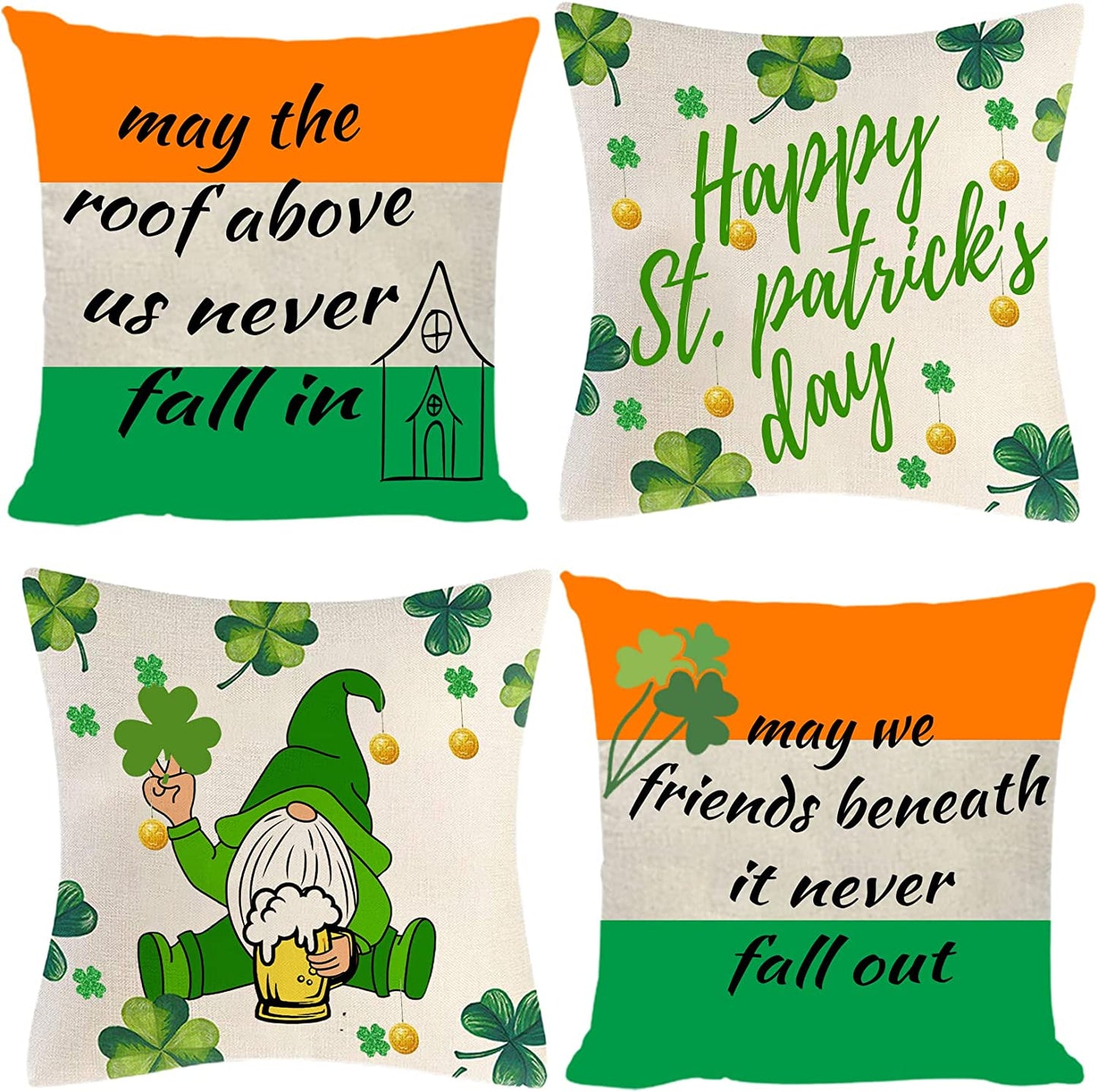  Set of 4 Happy St. Patrick's Day Pillow Cases