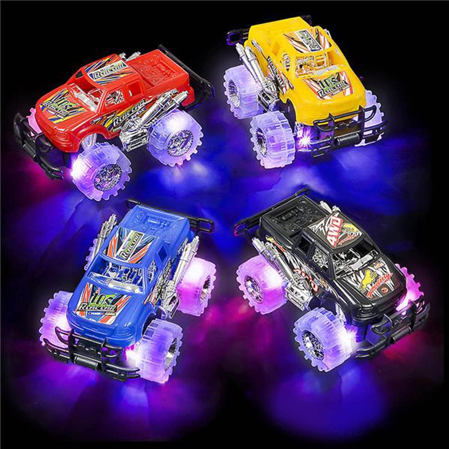 Light up Monster Truck Set for Boys and Girls by Artcreativity - Set Includes 2, 6 Inch Monster Trucks with Beautiful Flashing LED Tires - Push N Go Toy Cars Fun Gift for Kids - for Ages 3+