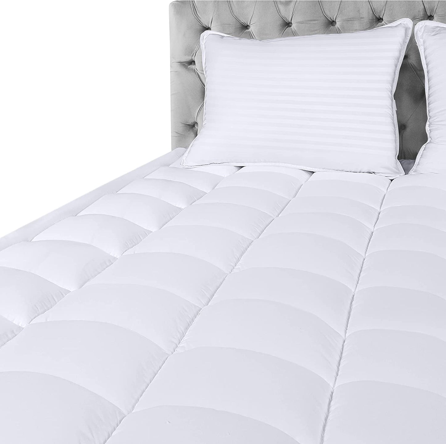 Utopia Bedding Quilted Fitted Premium Mattress Pad Queen Size - Pillow Top Mattress Topper - Elastic Fitted Fluffy Mattress Protector - Mattress Cover Stretches up to 16 Inches Deep -Machine Washable