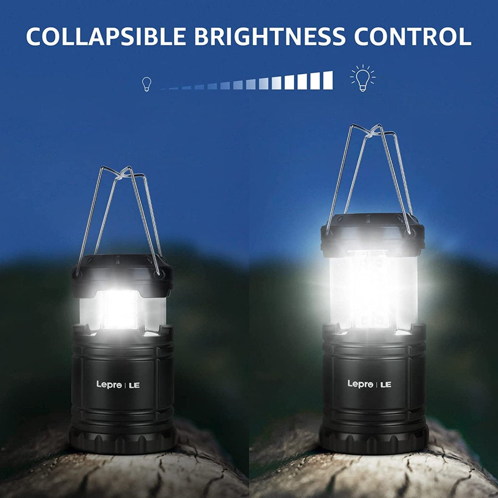  4-Pack LED Camping Lanterns Battery Powered, Collapsible, IPX4 Water Resistant, Outdoor Portable Lights for Emergency, Hurricane, Storms and Outages
