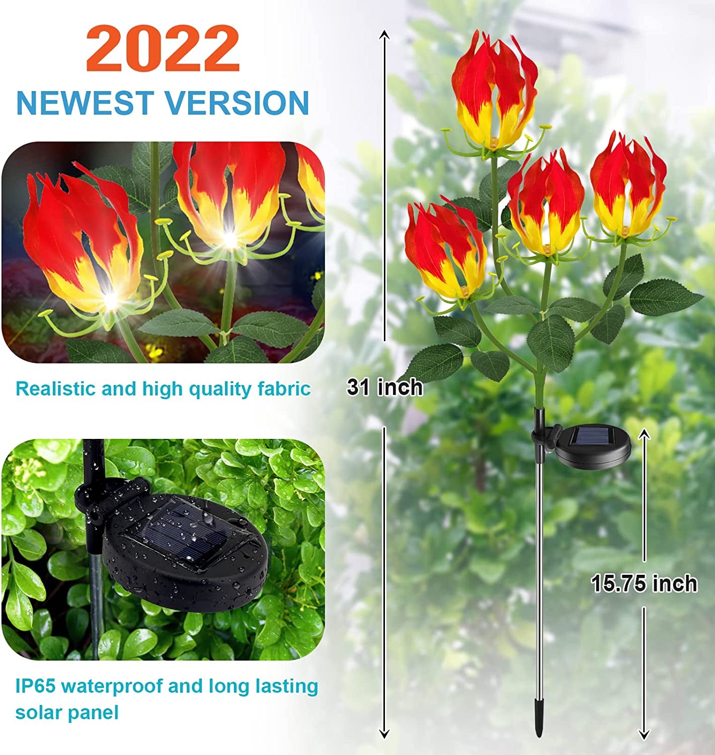 Solar Garden Lights, Newest Version Garland Lily Solar Flower Lights Outdoor Solar Powered Stake Decorative Lights for for Garden, Pathway, Patio, Front Yard Outdoor Decoration