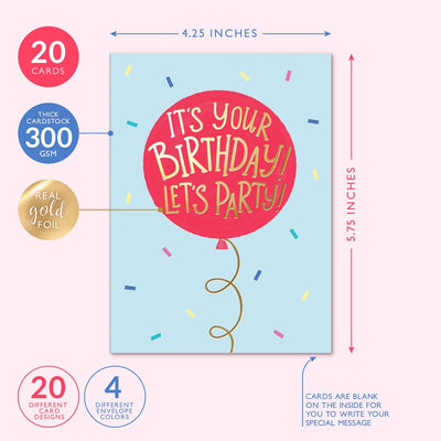 Set of 20 Assorted Birthday Cards with Envelopes
