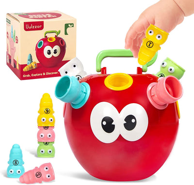 Montessori & Toddler Toys for 1 Year Old Boy/Girl, Baby Toys 12-18 Months with Number & Color Sorting Apple & Worm, Baby Birthday Gifts & Preschool Educational Toys & Fine Motor Portable Toys