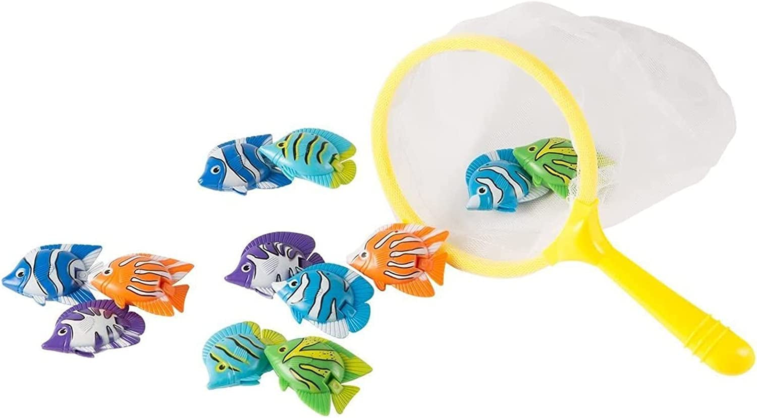 BLUE PANDA Swim Dive Toys, Kid Pool Games, 12 Fish Rings for Diving with Net (13 Pieces)