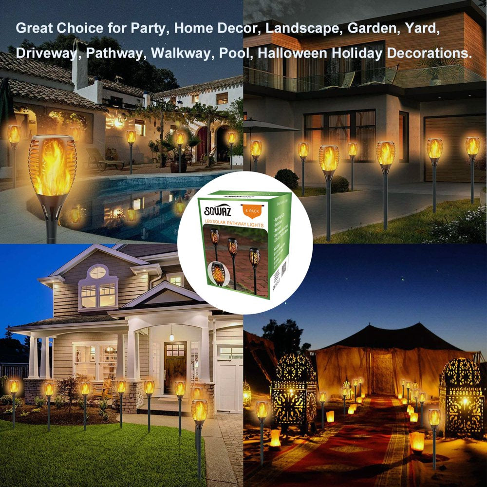 6 Pack Solar Lights Waterproof Flickering Flames 12 LED Outdoor Solar Landscape Decoration Pathway Garden Patio Driveway