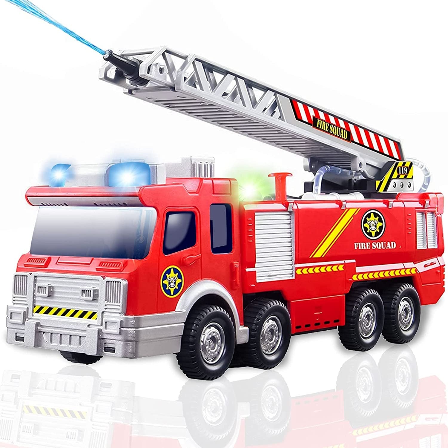 Electronic Power Fire Truck Car Toy for Toddlers Kids Boys Girls Birthday Realistic Firetruck Toy with Water Shooting & Lights & Sounds & Extending Ladder Functions
