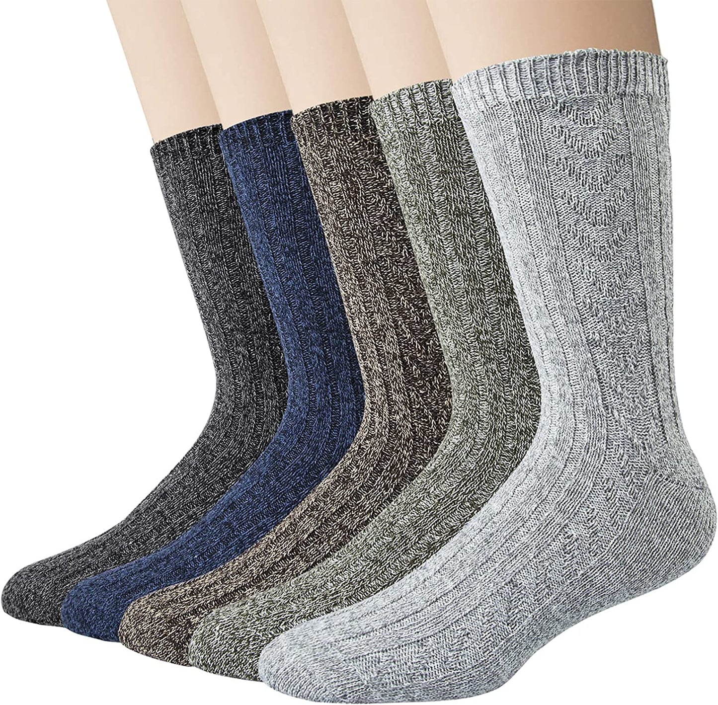 5 Pairs Mens Wool Socks Winter Warm Thick Socks Knit Causal Crew Socks for Men