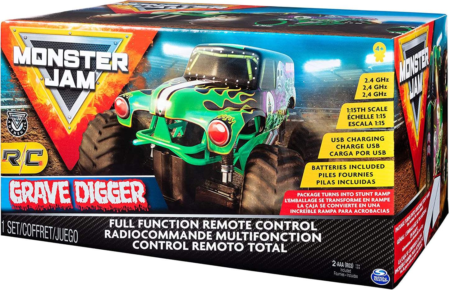 Monster Jam, Official Grave Digger Remote Control Truck 1:15 Scale, 2.4Ghz