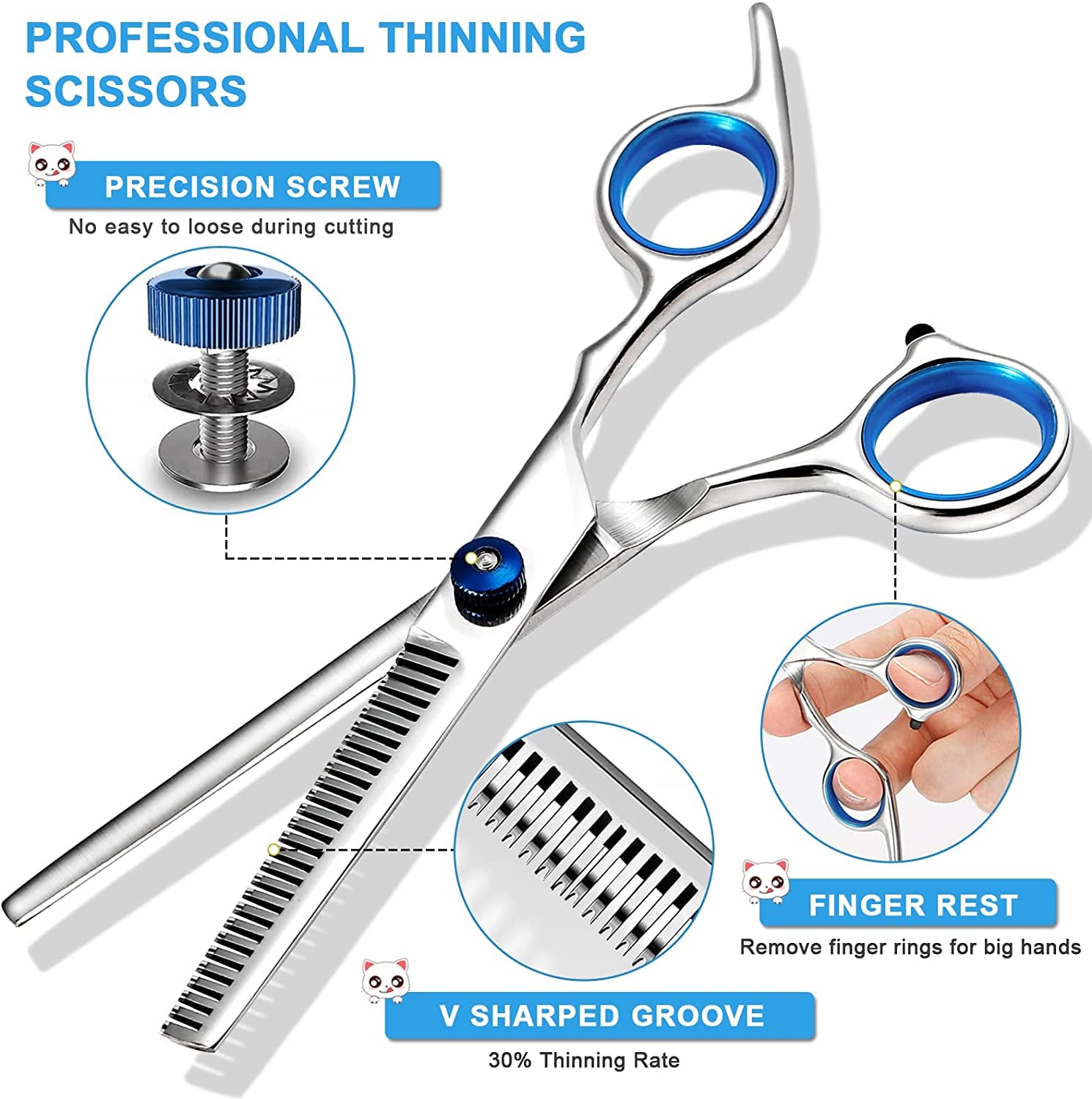 Dog Grooming Scissors Kit with Safety round Tips, Liren Professional 3 in 1 Dog Grooming Shears Set, Sharp and Durable Pet Grooming Shears for Dogs and Cats