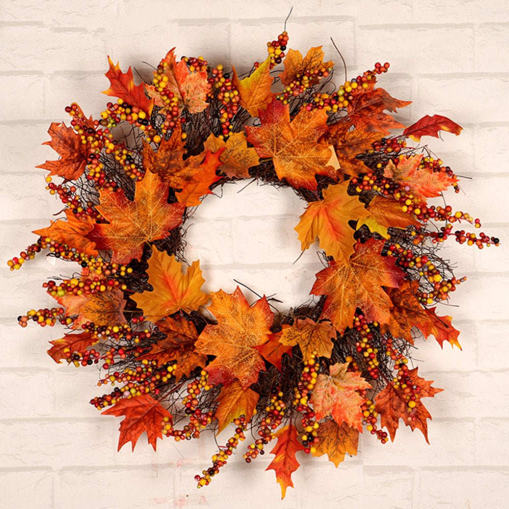 Fall Wreath, Artificial Fall Wreaths for Front Door Outside, Autumn Wreath Harvest Fall Door Wreath Thanksgiving Wreath for Home/Indoor/Outdoor