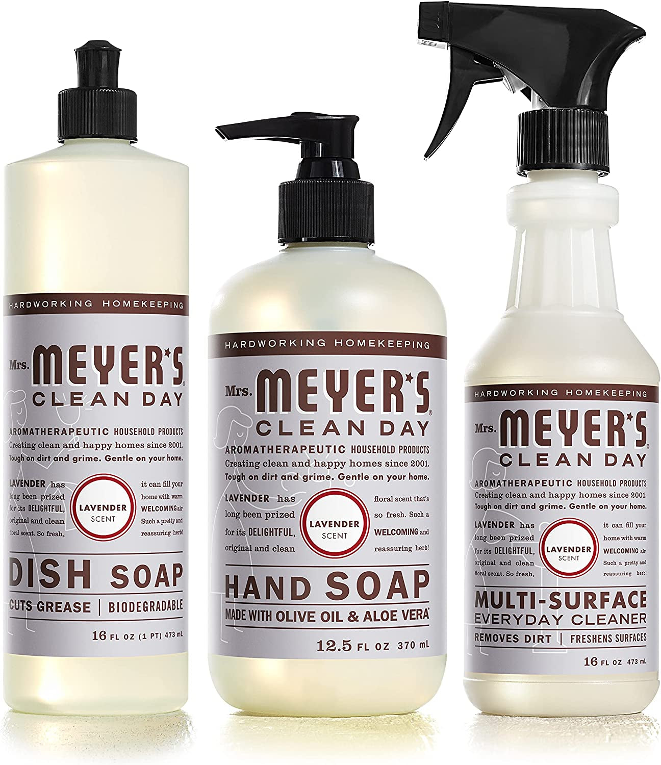 Mrs. Meyer's Kitchen Essentials Set, Includes: Hand Soap, Dish Soap, and All Purpose Cleaner, Geranium, 3 Count Pack