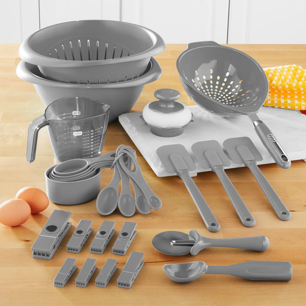 28-Piece Plastic Kitchen Tools and Gadgets Set, Gray