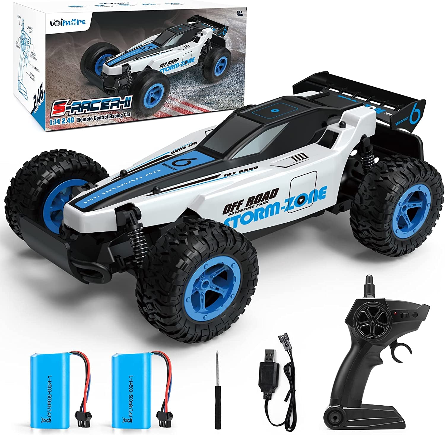VR 1:14 Scale Fast RC Cars - 2WD High Speed 20Km/H Remote Control Car with 2 Rechargeable Batteries for 50 Mins Play, 2.4Ghz RC Buggy All Terrain Racing Car Toys