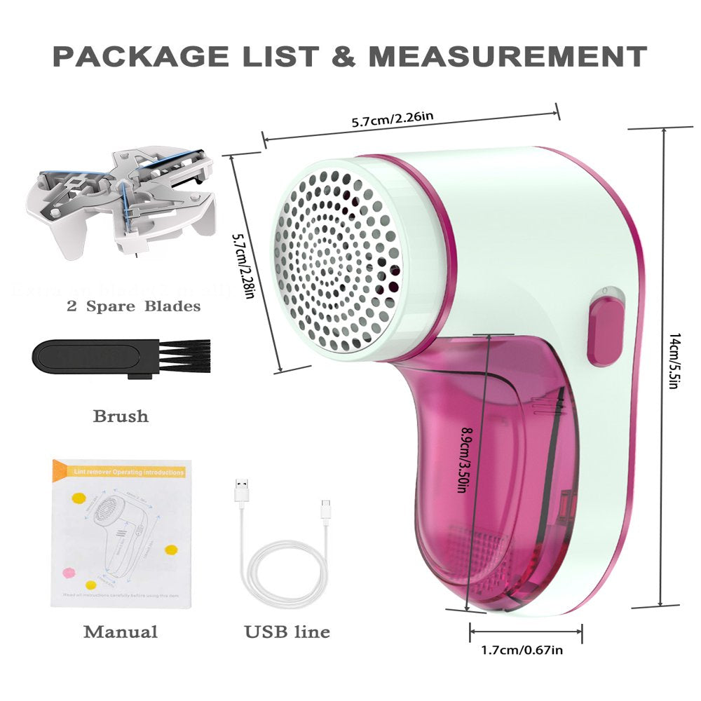  Cordless Electric Lint Remover W/ 2 Blades USB Rechargeable Fabric Clothes Shaver Dual Protection Clothing Sweater Shaver Defuzzer Trimmer Portable Lint Pill Fuzz Fluff Bobble Remove