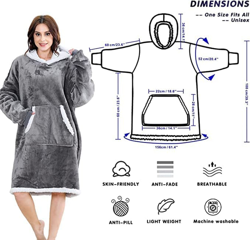 Wearable Blanket Oversized Sweatshirt for Women and Men, Super Soft Warm and Sweatshirt with Hood Pocket and Sleeves Plush Hoodie Blanket, One Size Fits All