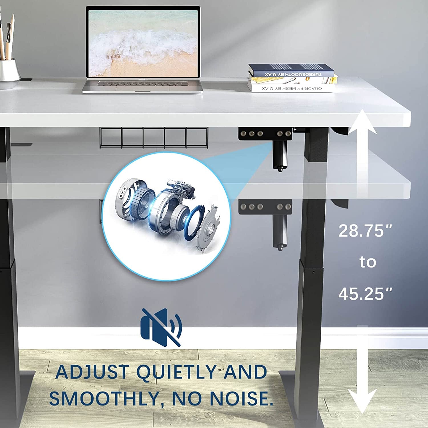 Electric Standing Desk, 40 X 24 Inches Adjustable Height Desk, USB Charge Ports Stand up Desk, Sit Stand Home Office Desk with Splice Board/Black Frame/White Top