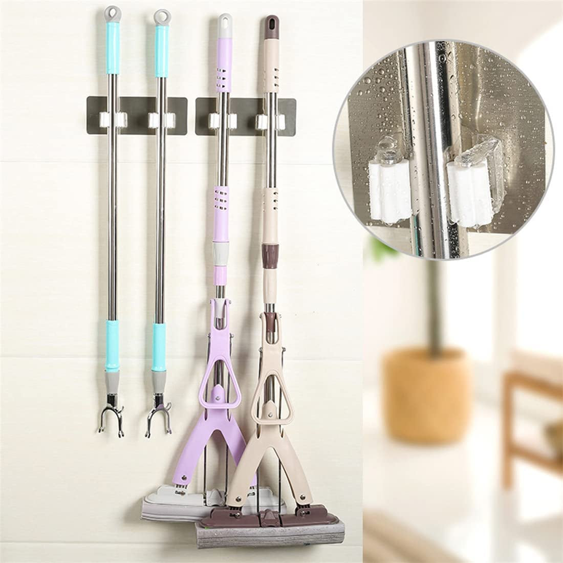 1pcs Command Broom Grippers Wall Mounted Mop Holder Brush Broom Hanger Storage Rack Kitchen Organizer Mounted Accessory Hanging Cleaning Tools Home Gadgets