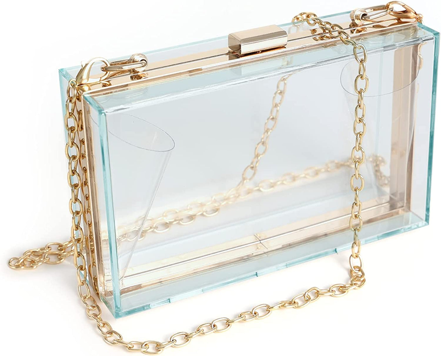 Women Clear Clutch Bag With Removable Gold Chain Strap