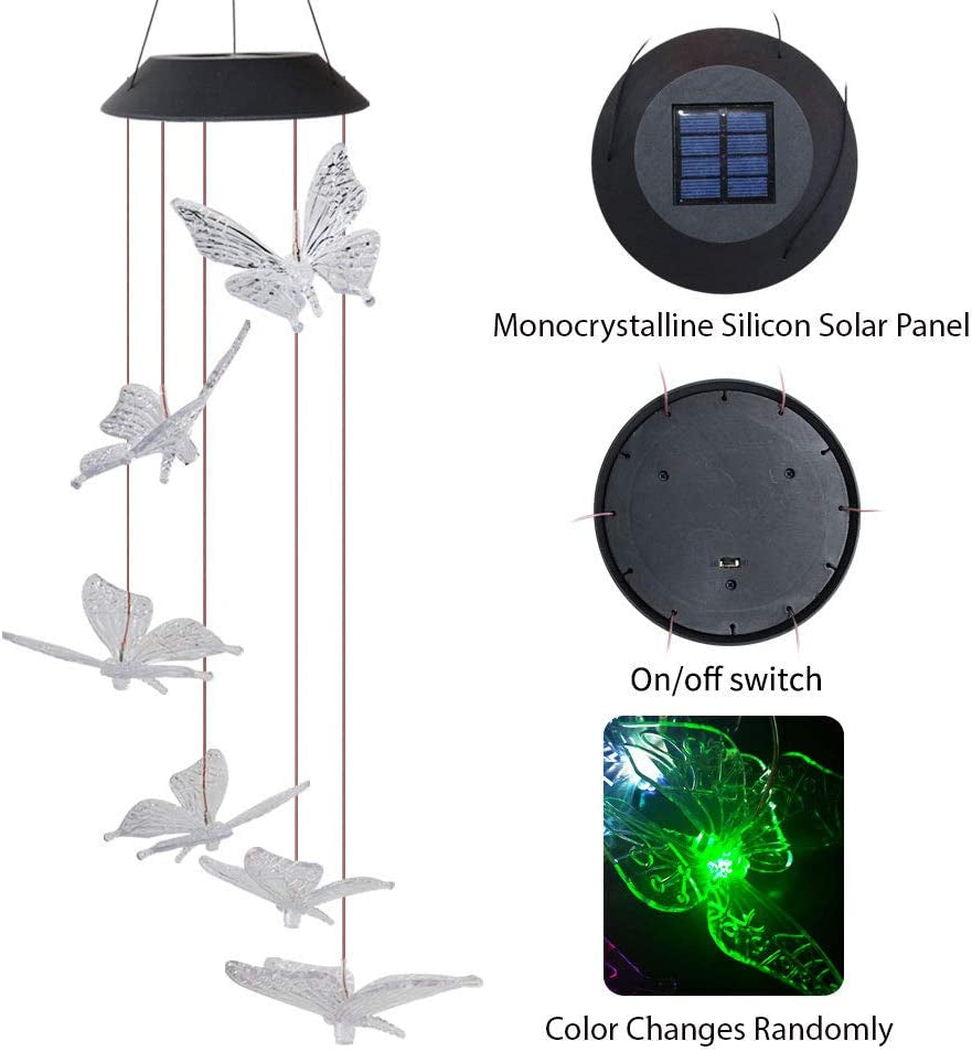 Butterfly Solar Light, Epicgadget Solar Butterfly Wind Chime Color Changing Outdoor Solar Garden Decorative Lights for Walkway Pathway Backyard Christmas Decoration Parties (Clear Wing Butterfly)