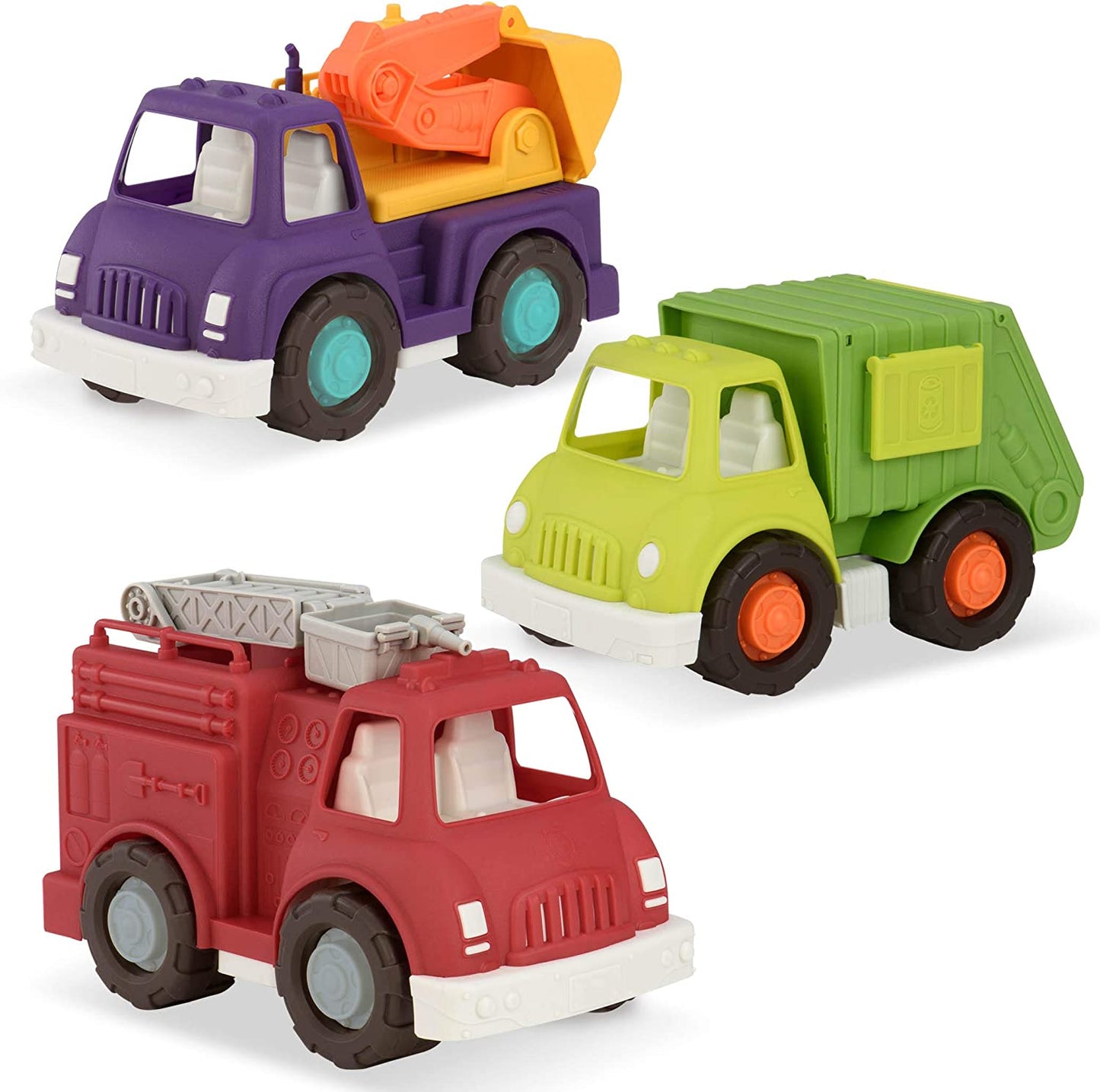 Wonder Wheels by Battat – Fire Truck, Recycling Truck, Excavator Truck – Combo of Recycling, Excavator, & Fire Truck Toys for Toddlers Age 1 & up (3 Pc) – 100% Recyclable