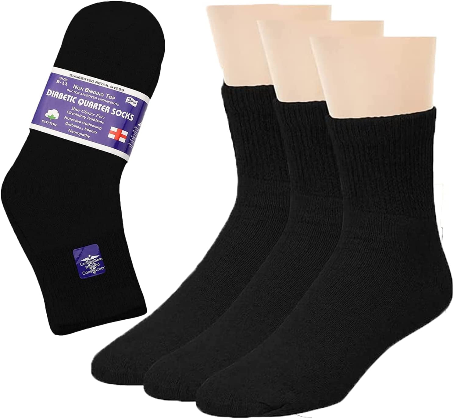 Physicians Approved Diabetic Socks Cotton Non-Binding Loose Fit Top Help Blood Circulation