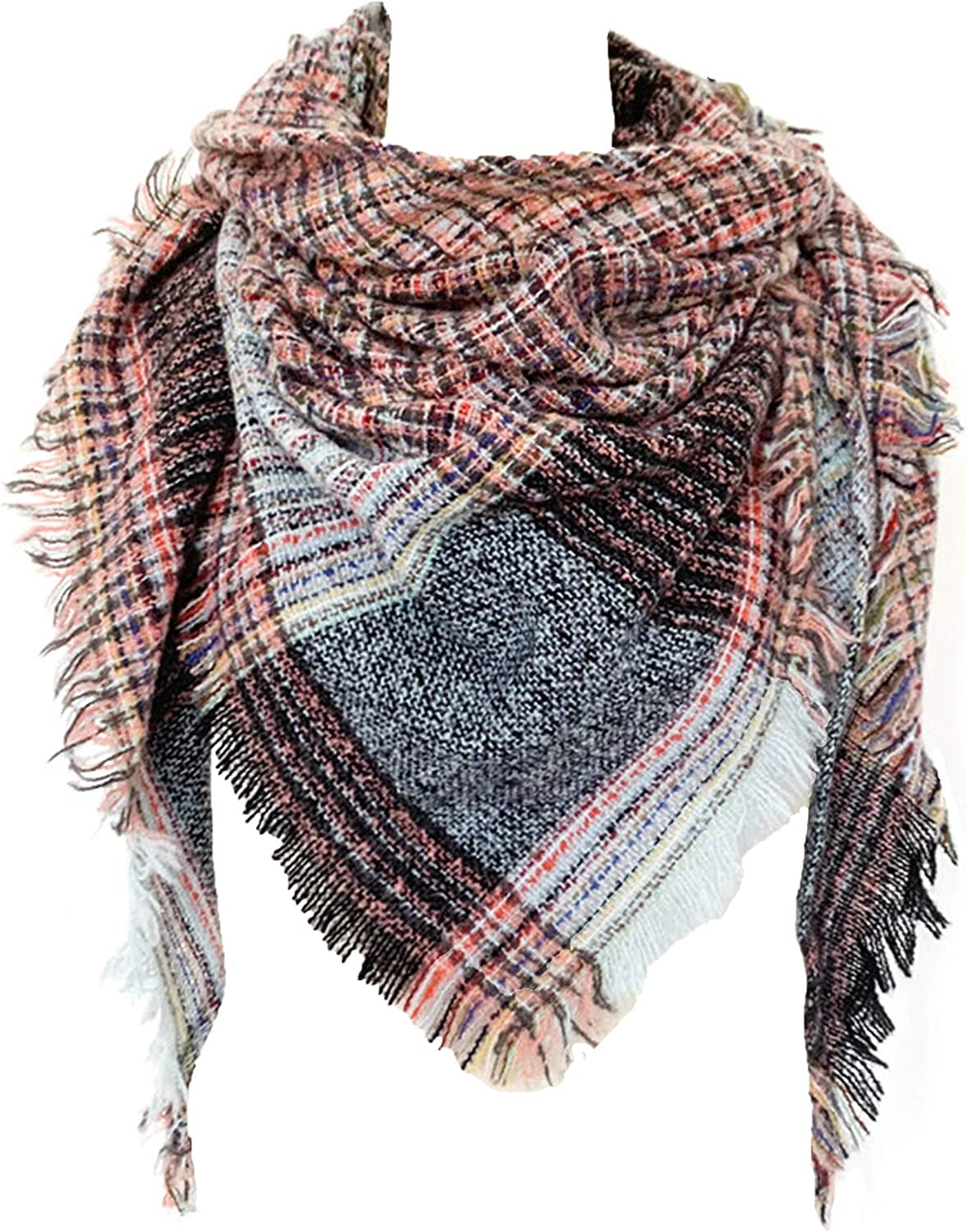 Womens Warm Scarf Triangle Shawls Winter Scarves Stripe Plaid Fichu Rough Surface