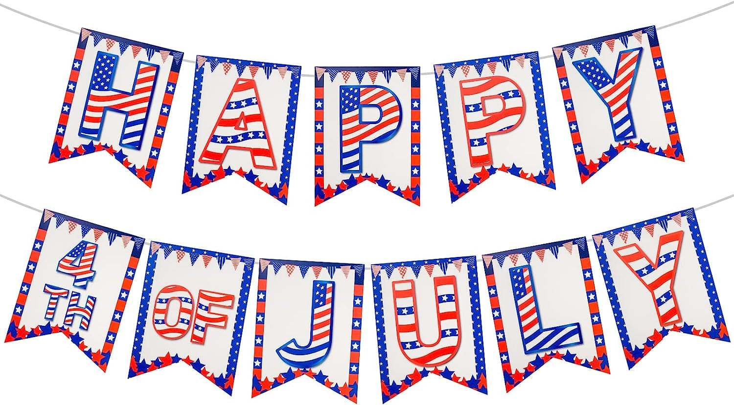 4th of July Banner - Happy Fourth of July Banner, Patriotic Banner for 4th of July Decorations and Party Supplies, American Independence Day Banners for July 4th Indoor Outdoor Home House Decor