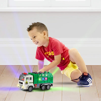 Toy Garbage Truck for Kids with 4D Lights and Sounds - Battery Operated Automatic Bump & Go Car - Sanitation Truck Stickers