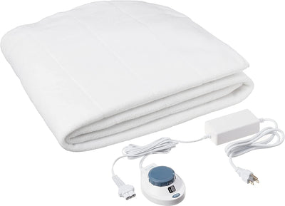 Eddie Bauer | Signature Fleece Quilted Plaid Electric Heated Mattress Pad with Safe & Warm Low-Voltage Technology, Twin, White