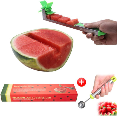 Stainless Steel Watermelon Slicer Cutter Knife Corer Fruit Vegetable Tools Kitchen Gadgets with Melon Baller Scoop Extra