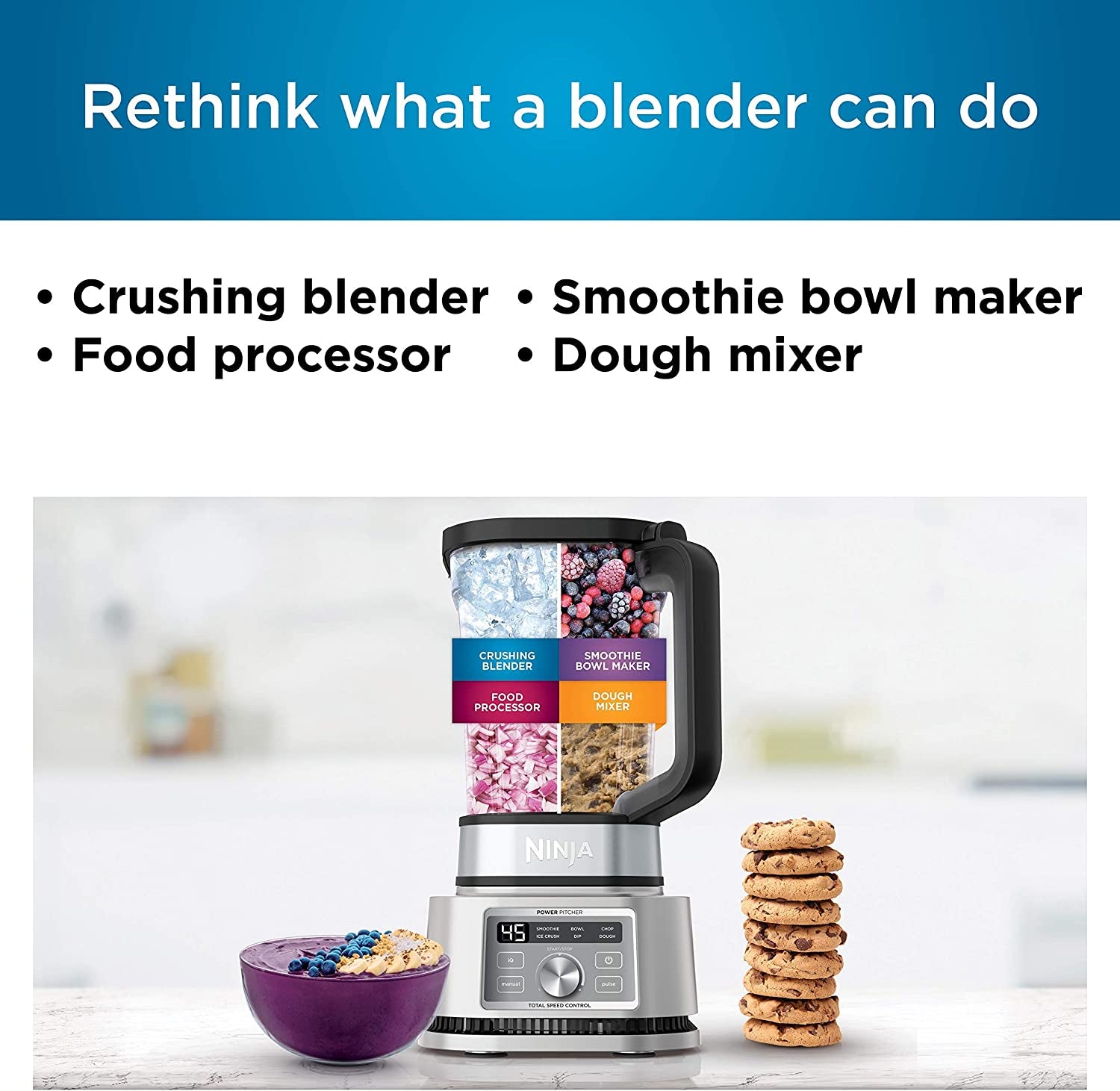  Ninja Foodi SS201 Power Blender & Processor. 3-in-1 Crushing  Blender, Dough Mixer, and Food Processor 1400WP smartTORQUE 6 Auto-iQ  Presets: Home & Kitchen