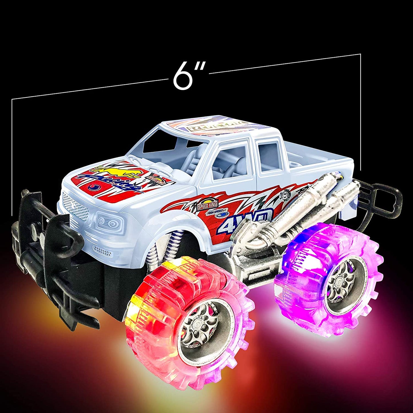 Artcreativity Light up Monster Truck Set for Kids,- Includes 4, 6 Inch Trucks with Beautiful Flashing LED Tires,- Push N Go Toy Cars for Boys and Girls,- Best Gift for Kids Age 3 - 6 Years Old and Up