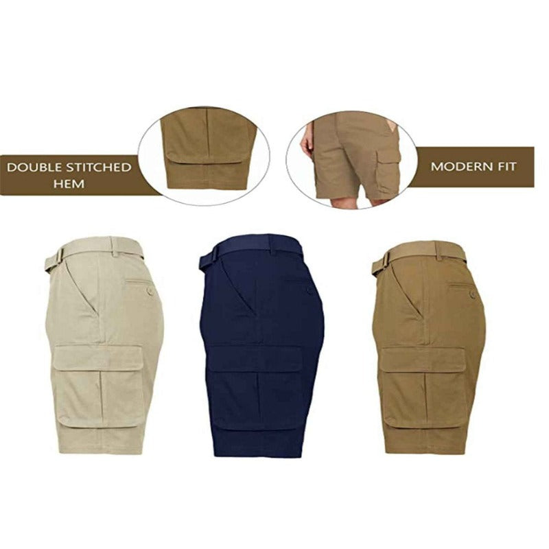 3-Pack Men's Belted Cotton Cargo Shorts 