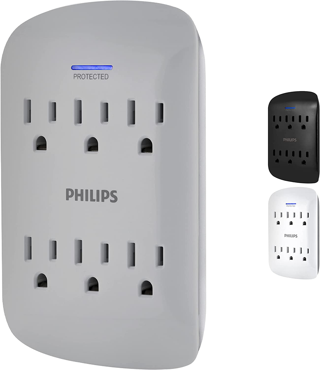 Philips 6-Outlet Extender Surge Protector, 900 Joules, 3-Prong, Space Saving Design, Protection Indicator LED Light