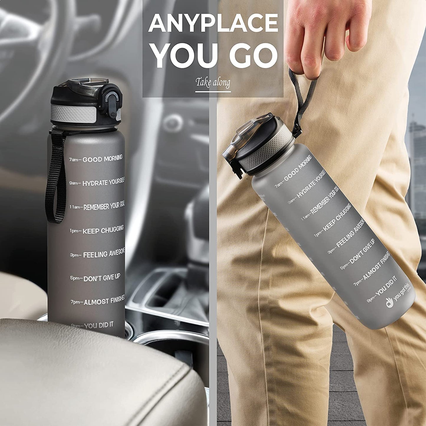 Motivational Water Bottle with Time Marker, 32 oz Water Bottle, Sports Water Bottle with Spout, Achieve All-Day Hydration SpillProof, BPA FREE